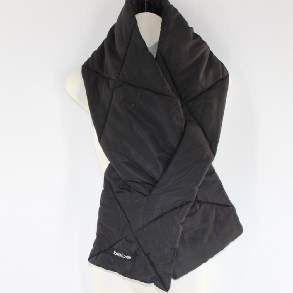 Bebe Puffer Scarf Quilted Pull-Through Winter Wrap OS Black - Picture 2 of 6